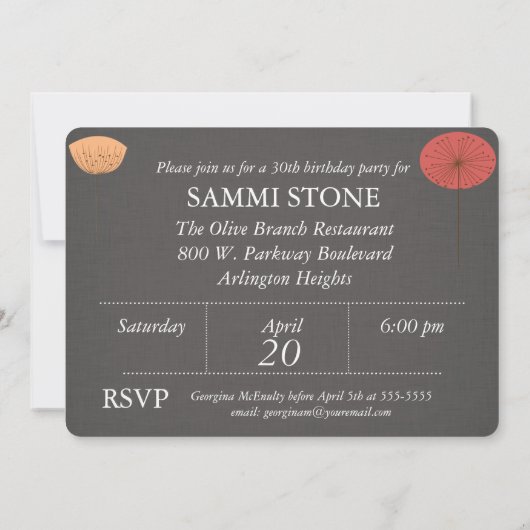 Dandelions op Charcoal Linen Birthday Invite Kaart (Achterkant)