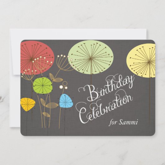 Dandelions op Charcoal Linen Birthday Invite Kaart (Voorkant)