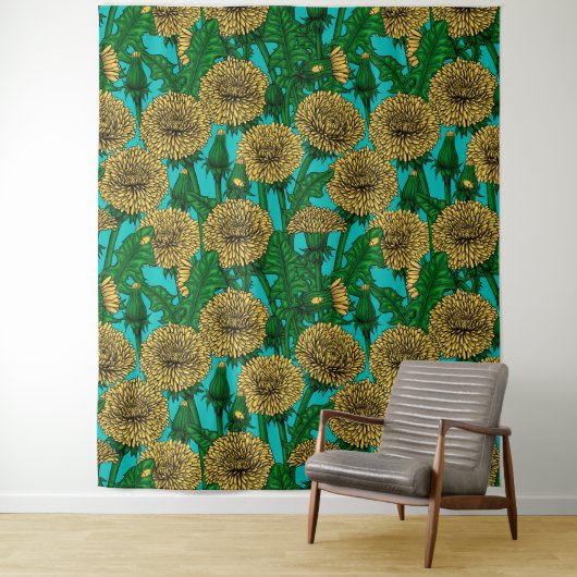 Dandelions op turquoise wandkleed (In situ)