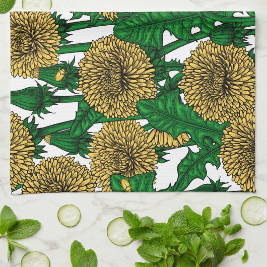 Dandelions op wit theedoek (Gevouwen)