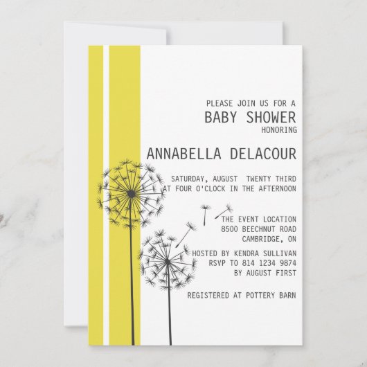 Dandelions Retro Jaune Baby shower Invitation (Devant)
