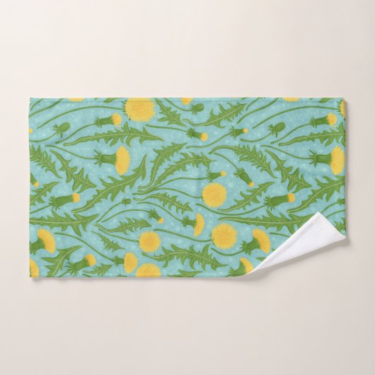 Dandelions, vert, jaune et bleu (Serviette à main)