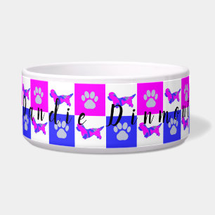 Dandie Dinmont Dog & Paw Hot Pink & Blue Pet Bowl Voerbakje