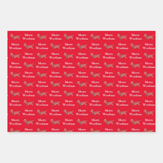 Dandie Dinmont Hond Silhouet Rood Merry Woofmas Inpakpapier Vel (Voorkant)