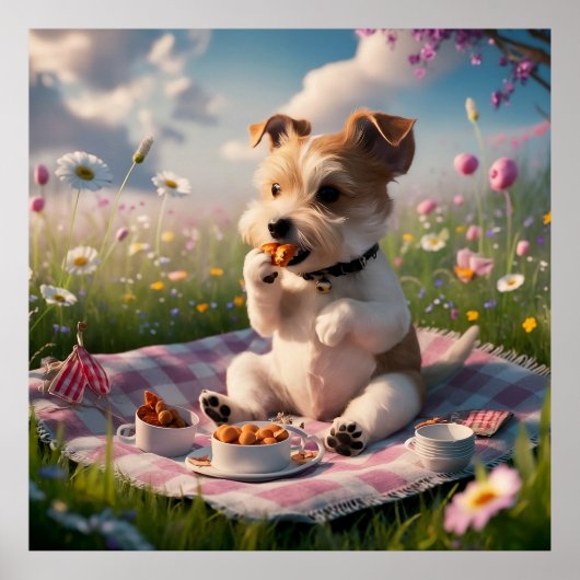 Dandie Dinmont Terrier in een Picknick Poster (Voorkant)