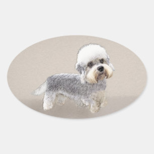 Dandie Dinmont Terrier Painting Original Dog Art Ovale Sticker