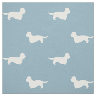 Dandie Dinmont Terrier Silhouettes Blue en White Stof