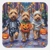 Dandie Dinmont Terrier Trick-or-Treating Halloween Vierkante Sticker (Voorkant)