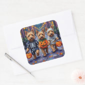 Dandie Dinmont Terrier Trick-or-Treating Halloween Vierkante Sticker (Envelop)