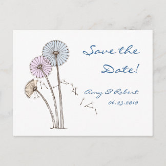 Dandilion Klokken Roze Blauw Crème Save the Date Aankondigingskaart