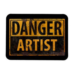 DANGER ARTIST Distsed Metal Warning Sign. Magneet