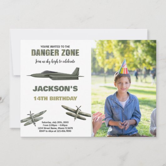 Danger Zone Fighter Jet Anniversaire Invitations p (Devant)