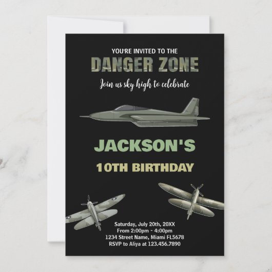 Danger Zone Fighter Jet Invitations d'anniversaire (Devant)