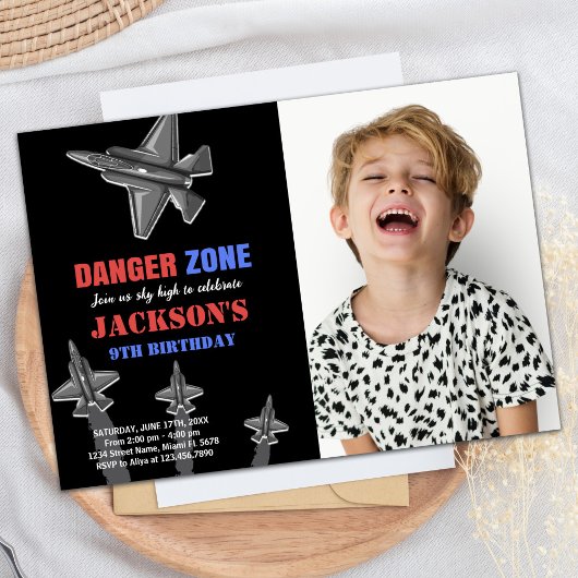 Danger Zone Fighter Jet Verjaardag Uitnodigingen F