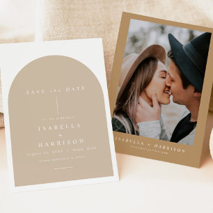 DANICA Bohemian Arched Beige Photo Save the Date Kaart