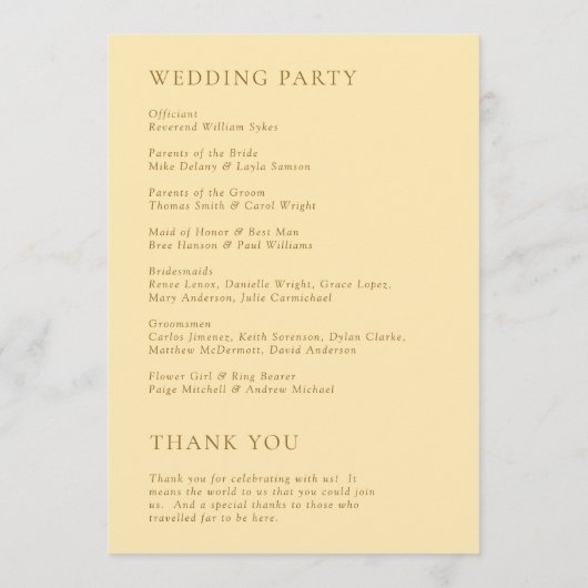 Danice Butter Geel Moderne bruiloft Programma (Achterkant)