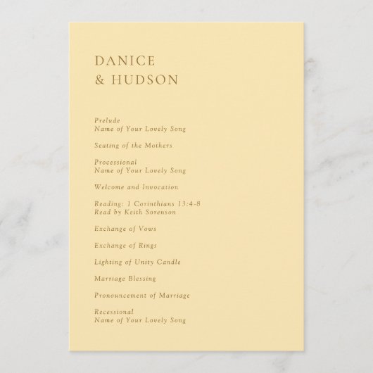 Danice Butter Geel Moderne bruiloft Programma (Voorkant)