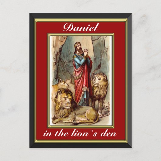Daniel aux lions den carte postale rouge et or (Devant)