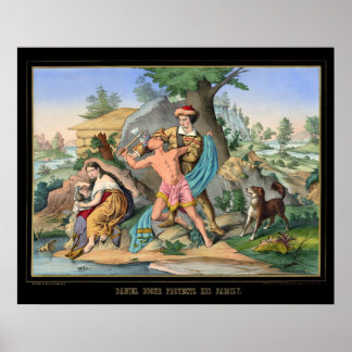 Daniel Boone beschermt zijn familie 1840 Poster