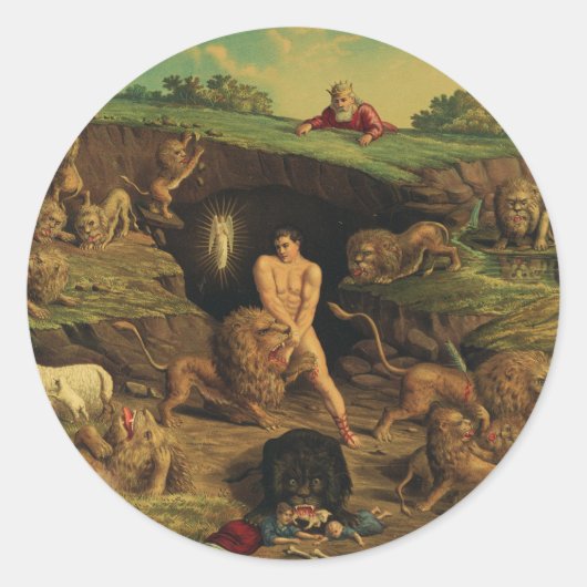 Daniël in de leeuwenkuil ronde sticker (Voorkant)