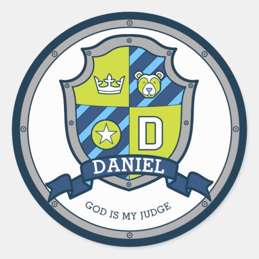 Daniel letter D: heraldry shield kinder Ronde Sticker (Voorkant)