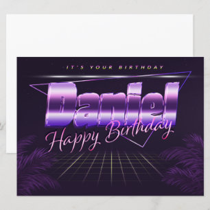 Daniel Name Prénom lila retro Carte Anniversaire