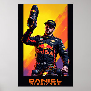 Daniel Ricciardo portret met Formule 1-auto Poster