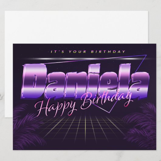 Daniela Nom Prénom lila retro Carte Anniversaire (Devant / Derrière)