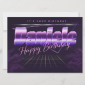Daniele Nom Prénom lila retro Carte Anniversaire (Devant)
