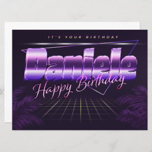 Daniele Prénom lila retro Carte Anniversaire