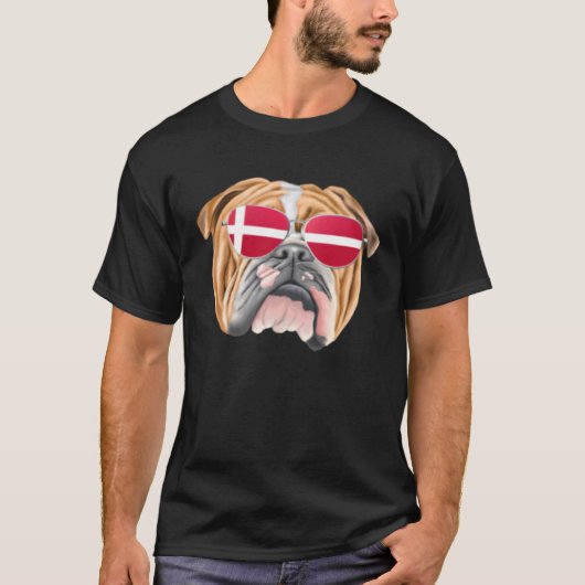 Danish Flag Bulldog Dog Denmark Pocket T-shirt (Voorkant)