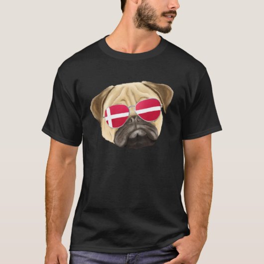 Danish Flag Pug Dog Denmark Pocket T-shirt (Voorkant)