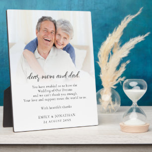 Dank aan de ouders van pasgetrouwden bruiloft fotoplaat