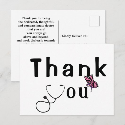 Dank aan het Briefkaart van de arts (Voorkant / Achterkant)