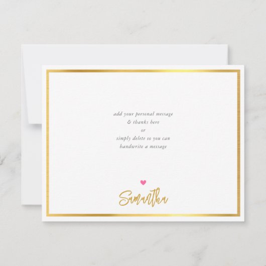 DANK aan moderne tpretty roze goud witte script Bedankkaart (Achterkant)