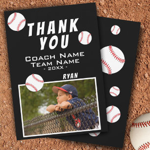 Dank coach honkbal zwarte fotokaart bedankkaart