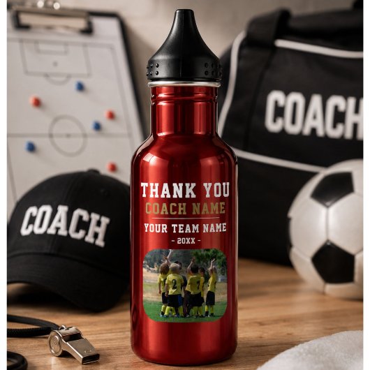 Dank coach teamnaam foto waterfles
