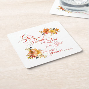 Dank de Heer herfst waterverf bloem Vierkante Kartonnen Onderzetter