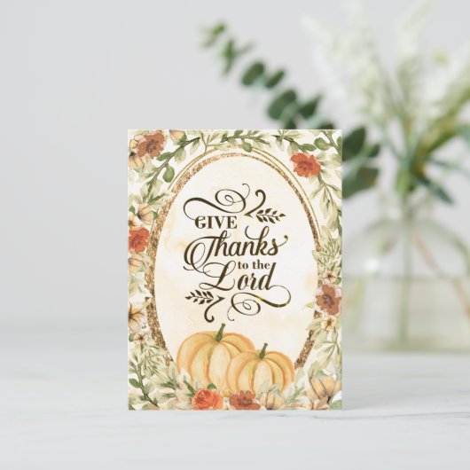 Dank de Heer Oogstbloemen & Pompoenen Briefkaart (Staand voorkant)