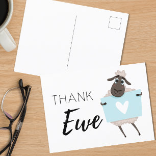 Dank Ewe Sheep Blue met Hart Dank Je Briefkaart