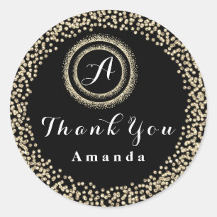 Dank Glitter Monogram 16e Zwart WitGoud Bruids Ronde Sticker