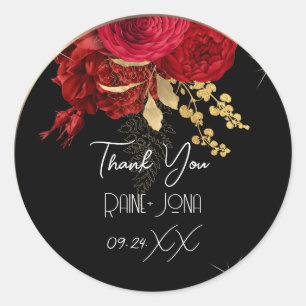 Dank Huwelijk Favor Bruids Sweet 16e Rood Zwart Ronde Sticker