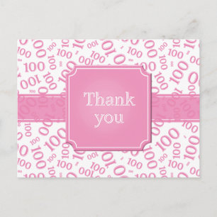 Dank je 100ste Nummer Patroon Roze/Wit Briefkaart