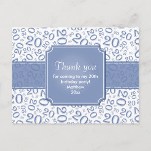Dank Je 20e Verjaardag Nummer Patroon Blauw/Wit Briefkaart
