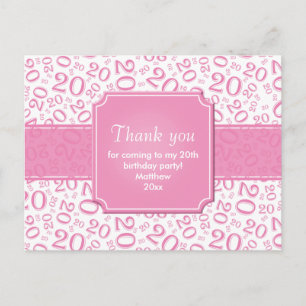 Dank Je 20e Verjaardag Nummer Patroon Roze/Wit Briefkaart