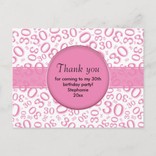 Dank Je 30 Willekeurig Nummer Patroon Roze/Wit Briefkaart
