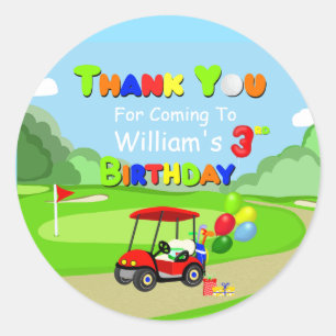 Dank Je 3e Verjaardag Rode Golfkar Jongens Ronde Sticker