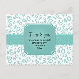 Dank Je 40 Nummer Patroon Teal/Wit Briefkaart