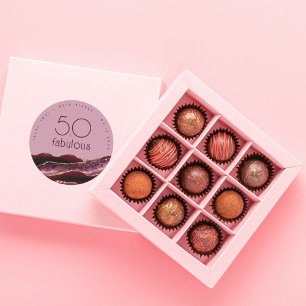 Dank je 50ste verjaardag Burgundy Roze Agate   Ronde Sticker