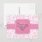 Dank je: 70ste verjaardag cijferpatroon roze/wit briefkaart (Voorkant / Achterkant)